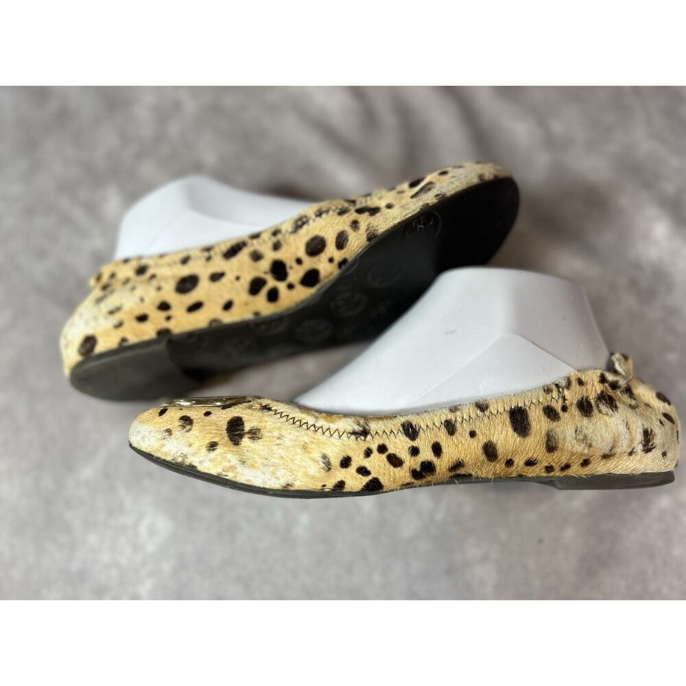 Tory Burch Reva Leopard Haircalf Ballet Flats Gold Logo Womens 6 - Picture 6 of 7
